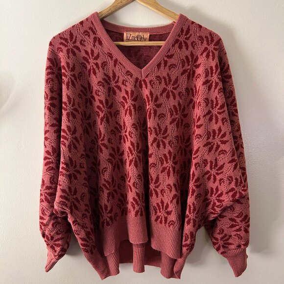Liz Moody Sweaters - Vintage Liz Moody Dolman Sleeve Pink Flower Sweater L/XL